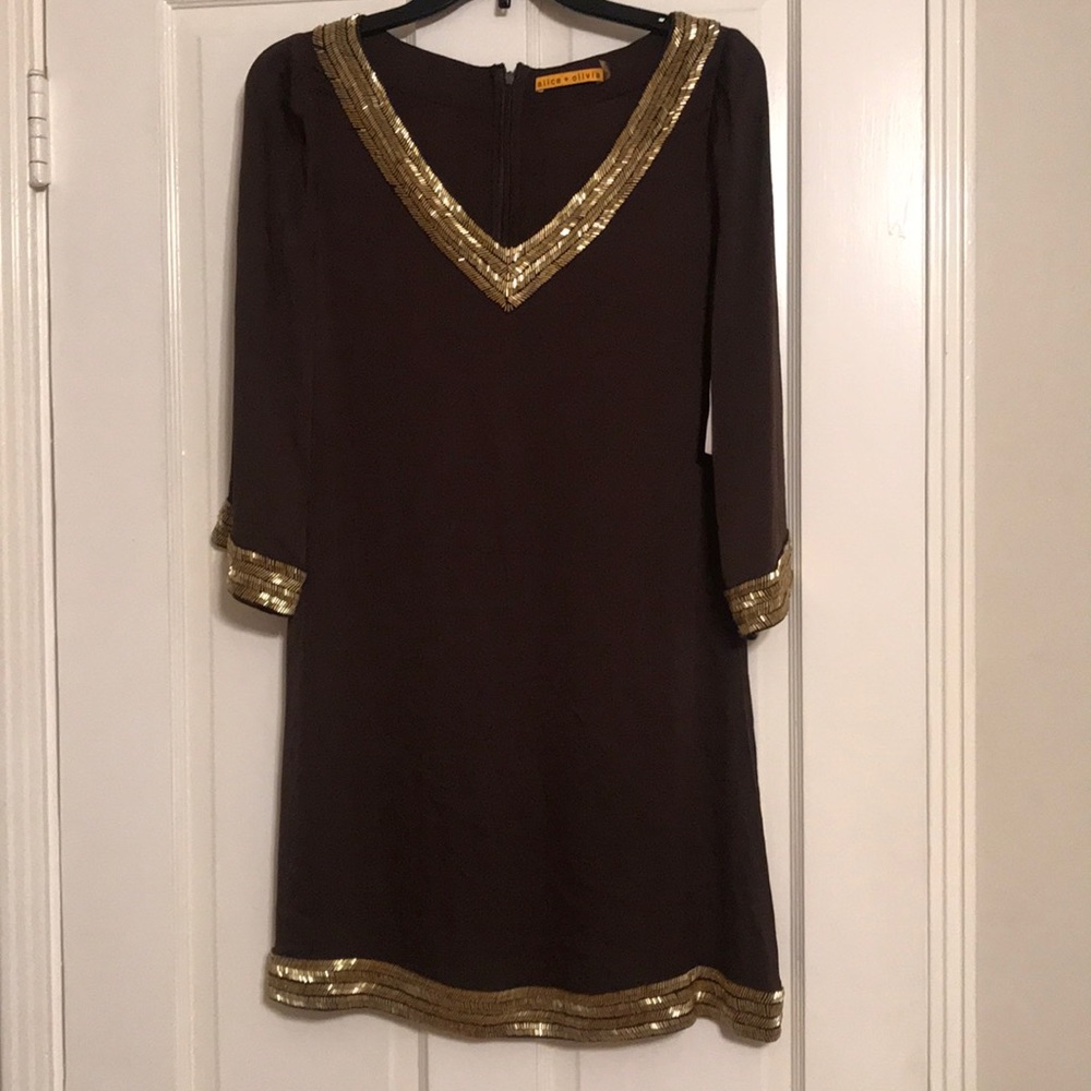 Alice and Olivia Brown Gold Sequins Dress Size M